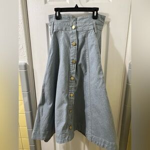 Denim Button-Front A-Line Skirt High Waisted